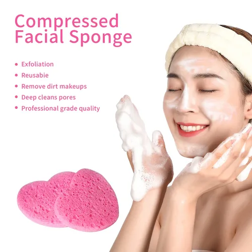 Miniatura 6 de 100 unidades de esponjas faciales comprimidas en forma de corazón de celulosa natural para esteticistas, esponjas profesionales cosméticas y de spa