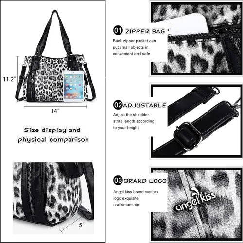 Miniatura 4 de Angel Kiss Bolsos para mujer con tiras en la parte superior, bolso estilo Hobo, bolsas de hombro espaciosas y casuales, cartera estilo Tote de PU