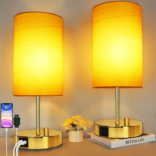 Miniatura 11 de HiBay Lámpara de mesita de noche regulable de 17.75 pulgadas con estación de carga, 2 puertos USB y salida de CA, luz rústica de grano de madera