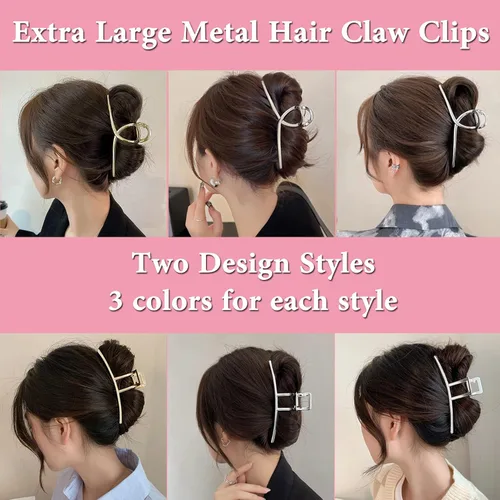 Miniatura 3 de Paquete de 3 pinzas de metal grandes para cabello grueso y largo, pinzas de pelo extra grandes de 5.3 pulgadas para mujeres, pinzas de plátano