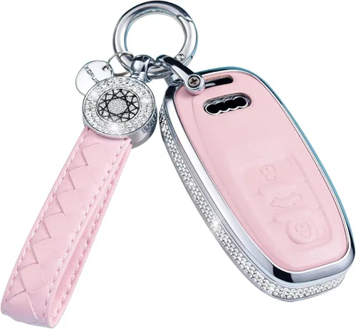 Miniatura 23 de Funda para Llave Honda con Llavero, Carcasa Protectora de Cuero Genuino Rosa con Cristales Compatible con Honda Accord Civic CRV Pilot Odyssey 2022