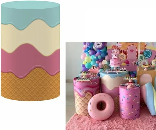 Flowing Glaze - Fundas de mesa cilíndricas con cono de gofre, para decoración de fiestas temáticas de donas dulces, cubierta de pedestal, baby No927