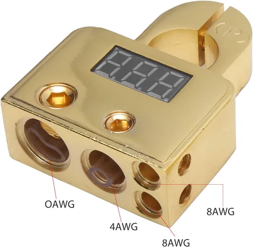 Miniatura 4 de Kit de conectores de terminales de batería de coche con voltímetro digital 0/4/8/10 AWG chapado en oro A (dorado)