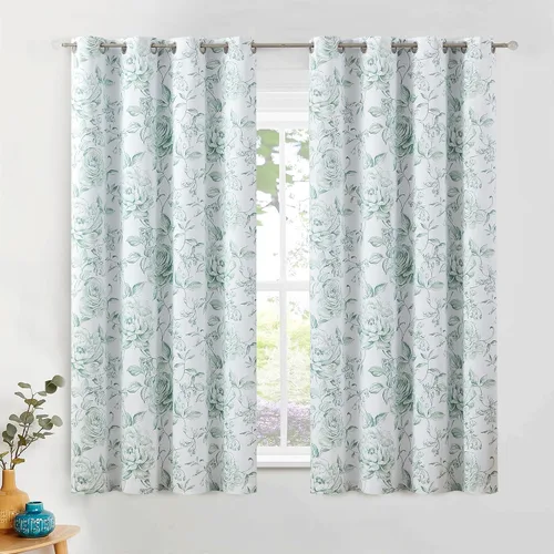 Miniatura 27 de Beauoop - Cortinas florales 100% blackout, de 84 pulgadas de largo, 2 paneles, para dormitorio, sala de estar, azul marino y blanco
