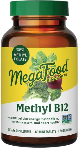 MegaFood Metil B12 - Vegano - Incluye metil folato, vitamina B12 y B6 - Apoya la producción de energía celular, la salud del sistema nervioso y la