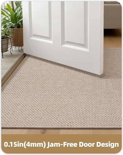 Miniatura 3 de Color&Geometry - Tapete para puerta delantera de 26 x 47 pulgadas, atrapador de suciedad con parte trasera de goma ultra antideslizante, perfil Caqui