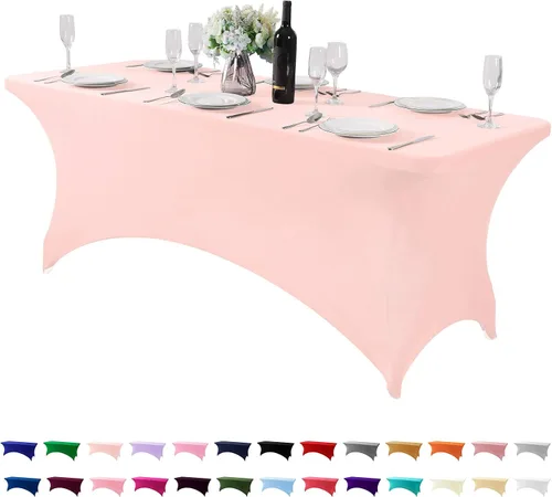Miniatura 73 de Mantel de elastano para mesas de 4, 6 u 8 pies, mantel elástico universal ajustable para fiestas, banquetes, bodas y eventos - Verde manzana