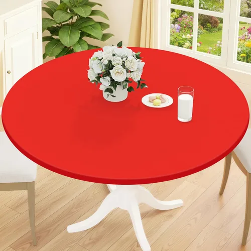 Miniatura 12 de Smiry Mantel redondo de pícnic, fundas de mesa elásticas impermeables para mesas de 18 a 24 pulgadas, manteles de vinilo con parte trasera