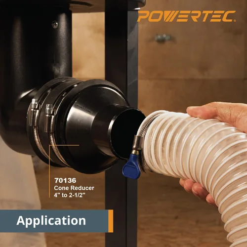 Miniatura 3 de POWERTEC 70402 Reductor de cono de manguera de 4 a 2-1/2 pulgadas y manguito flexible de control de polvo de 2-1/2 pulgadas con abrazaderas