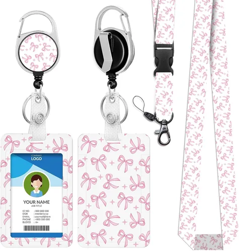 Miniatura 31 de Cordones azul bebé para llaves Portador de Insignias, Carrete de Insignias Retráctil con Clip de Mosquetón y Cordón Desmontable, Linda Tarjeta