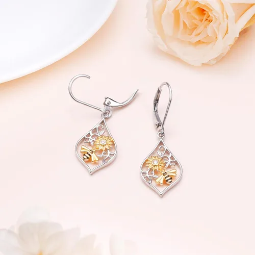 Miniatura 47 de Aretes colgantes de filigrana de plata de ley 925, margarita, loto, flor de rosa, piedra lunar, lágrima para mujer, nudo celta infinito, margarita