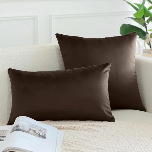 Miniatura 4 de OTOSTAR Paquete de 2 fundas de almohada decorativas de terciopelo suave y sólido de 16 x 24 pulgadas, fundas de almohada lumbares, fundas de Marrón