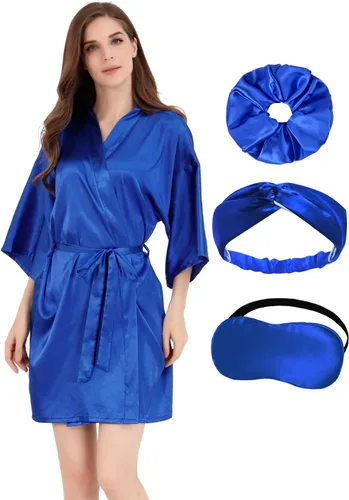 MORFORU Kimono de satén sedoso para mujer, dama de honor, color sólido, ropa de dormir para boda, fiesta, prepararse, corto