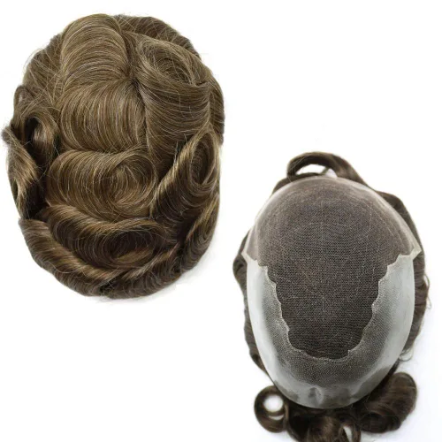 Miniatura 33 de Peluca de repuesto de cabello natural de poliuretano con encaje frontal para hombre (7x9 pulgadas, densidad de luz, 1B40# negro natural con 40% gris)