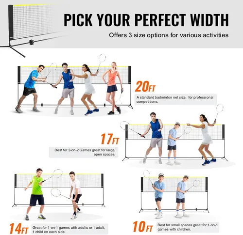Miniatura 3 de VEVOR Badminton Net, Height Adjustable Volleyball Net, Wide Foldable Pickleball Net, Portable Easy Setup Tennis Net Set with Poles, Stand and Carry