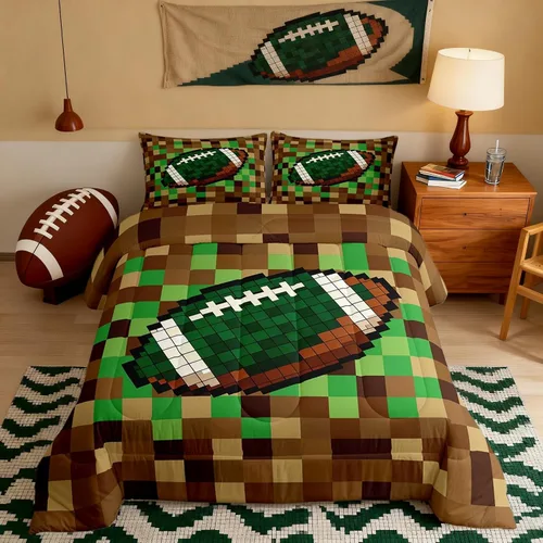 Miniatura 50 de Pixelated Miners - Juego de edredón para niños, tamaño individual, juego de ropa de cama de videojuegos a cuadros geométricos para adolescentes