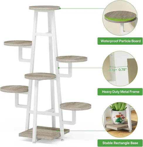 Miniatura 5 de Tribesigns Soporte para plantas de 7 niveles para interiores, estante alto para múltiples plantas, soporte para macetas de esquina de madera