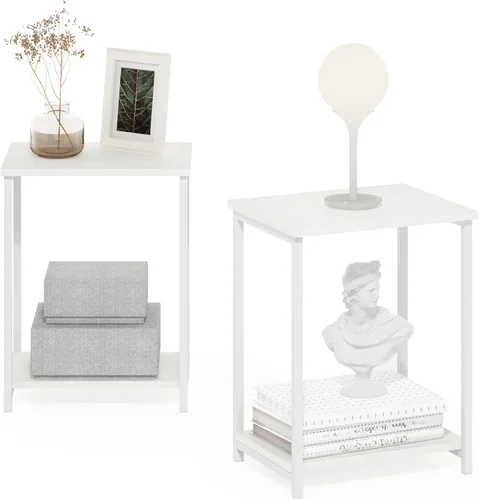 Miniatura 24 de Furinno SIMPLISTIC - Juego de 2 mesas auxiliares, mesa de 2 niveles, mesita de noche, mesita, mesa de luz, fácil montaje, para sala de estar, Roble
