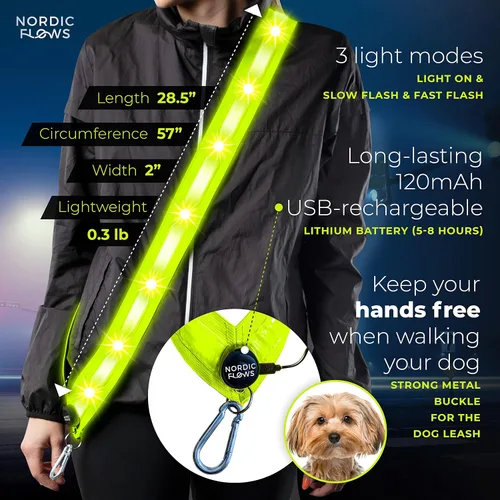 Miniatura 3 de Chaleco de seguridad con luces LED recargables NordicFlows – Banda reflectante e iluminada para paseos nocturnos, correr y pasear al perro