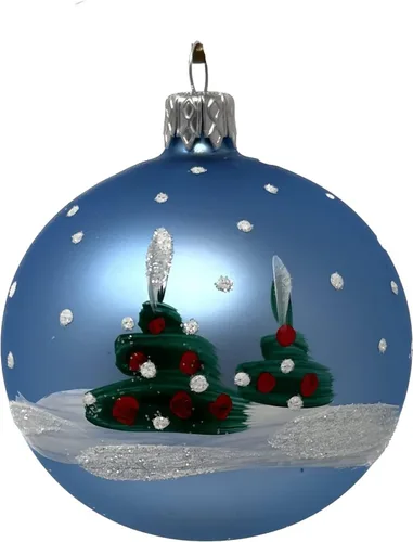 Miniatura 2 de Muñeco de nieve con muérdago Adorno de Navidad de vidrio soplado Bola 3 pulgadas (80mm) Azul