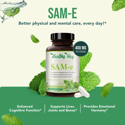 Miniatura 4 de SAM-e - Cápsulas de 400 mg – Suplemento SAM e de fácil absorción 400 mg de S-adenosil-metionina para el hígado cerebral y el estado de ánimo – Sin