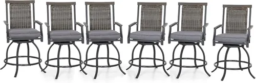 Miniatura 8 de PHI VILLA Juego de 2 sillas de bar para patio, taburete de bar con altura de mostrador con tela de textileno de secado rápido, reposabrazos y Blanco