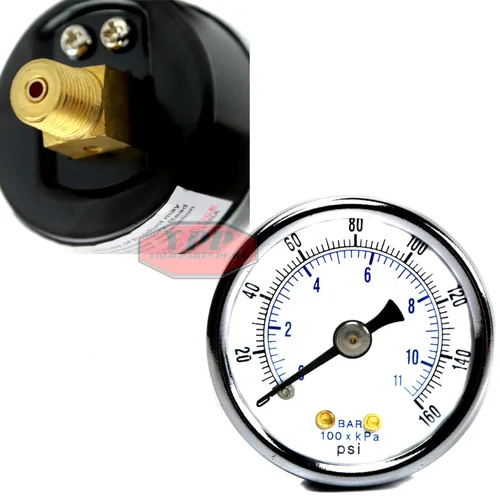 Miniatura 3 de PIC Gauges 102D-158F Manómetro en seco de montaje trasero central con caja de acero negro, internos de latón, bisel cromado, lente de plástico