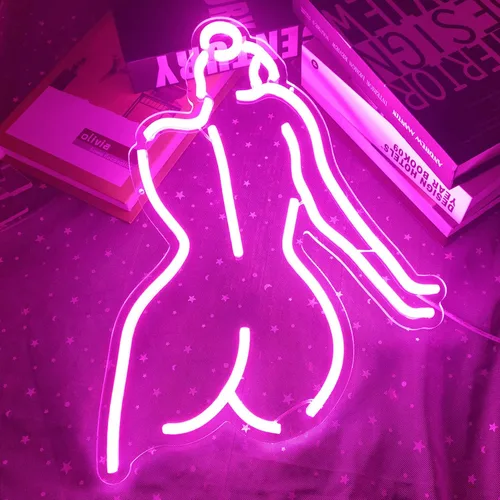Miniatura 3 de Señal LED de neón con texto en inglés "Lady Back" para decoración de pared, de 16 x 12 pulgadas, luces de neón rosas para dormitorio, bar, hombre