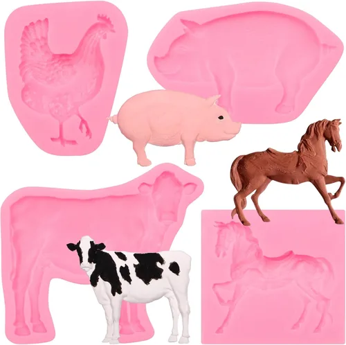 Molde de silicona para ganado, moldes de chocolate de cerdo de gallo de granja, molde para hornear fondant de caballo para decoración de pasteles,