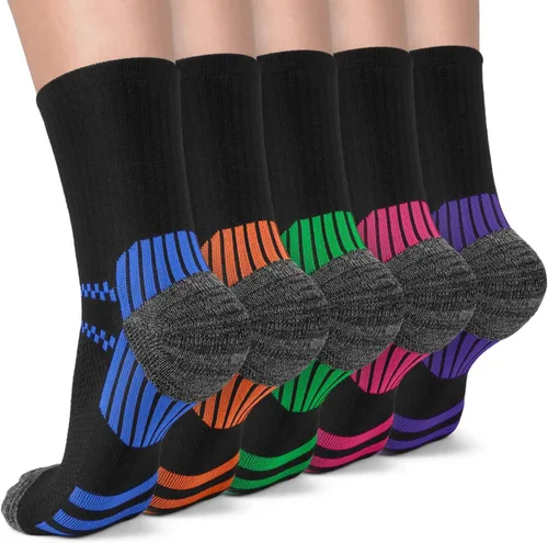 5 pares de calcetines de compresión de cobre para mujeres y hombres, calcetines de tobillo para fascitis plantar con soporte de arco para atletismo