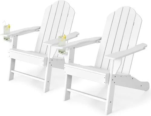 Miniatura 20 de Tangkula Silla Adirondack para exteriores, sillones de polietileno de alta densidad resistentes a la decoloración con soporte para tazas, sillas