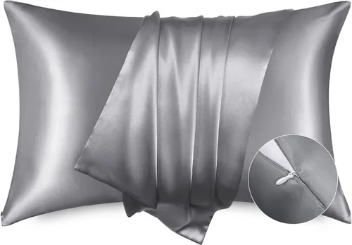 Miniatura 20 de Bedsure Funda de almohada de satén para el cabello, fundas de almohada de satén, tamaño estándar con cremallera, 20 x 26 pulgadas, paquete de 2, 01