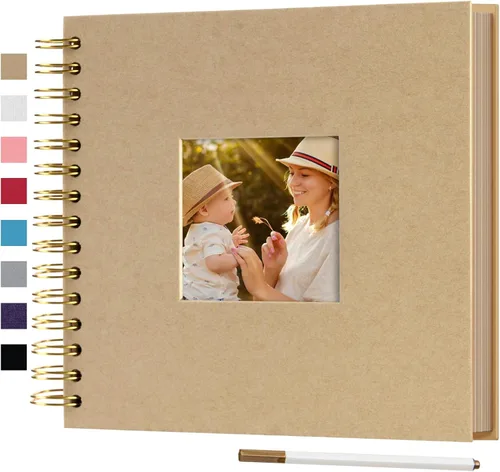 Miniatura 8 de Álbum de fotos para scrapbook DIY de 10 x 10 pulgadas con cubierta de diseño de ventana, 80 páginas, libro de recuerdos de papel para manualidades