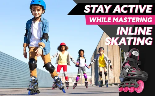 Miniatura 3 de Inline Skates for Girls and Boys, with Knee Pads, Elbow Pads and Wrist Guards, Gel Wheels, Adjustable Sizing, for Men, Women, Girls, Boys, High