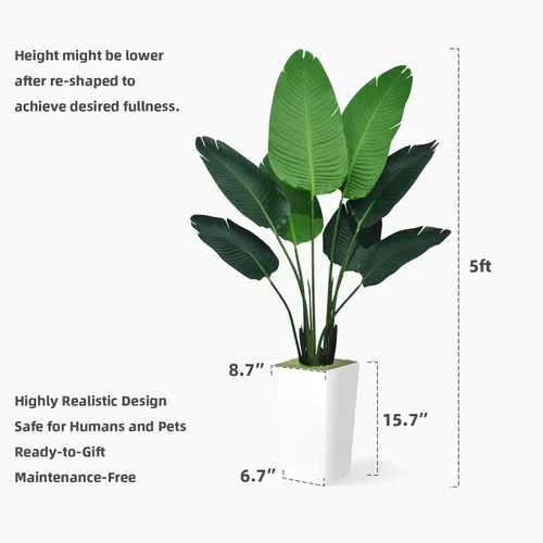 Miniatura 6 de ASTIDY Bird of Paradise - Planta artificial de 5 pies, palmera tropical sintética con maceta alta negra, planta falsa en maceta, árbol de seda