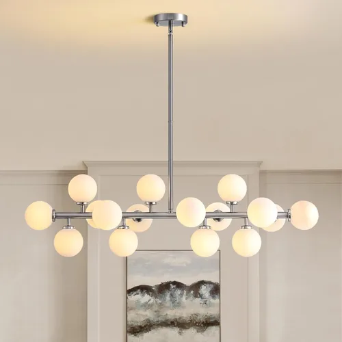 Miniatura 11 de Candelabro Dorado para Comedor Sobre Mesa Candelabro Moderno de Mediados de Siglo Pantalla de Globo de Vidrio Blanco Accesorio de Iluminación