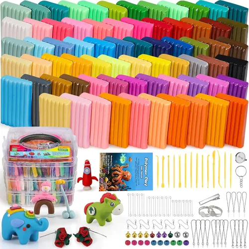 Ixiaoyoo Arcilla polimérica de 70 colores, arcilla para modelar al horno para niños, kit de iniciación de bricolaje, no tóxico, antiadherente,