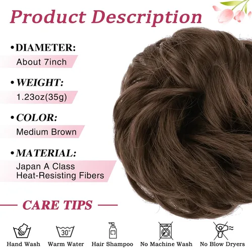 Miniatura 2 de MORICA - Extensión de cabello sintético en forma de moño ondulado, recogido y alborotado con liga para mujeres, 1 unidad (1-8#, castaño medio)