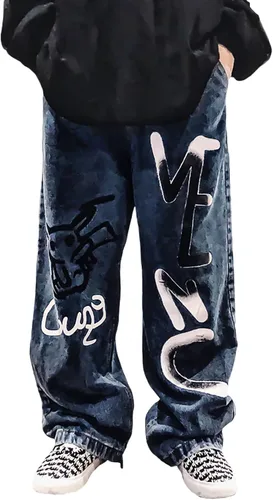 Y2K Jeans - Pantalones de mezclilla para hombre, estilo hip hop, vintage, grafiti, dibujos animados, anime, pantalones de mezclilla góticos, rectos,