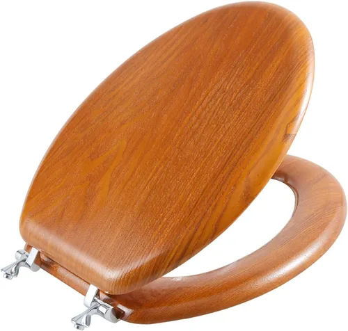 Miniatura 10 de Angel Shield - Asiento de inodoro de chapa de madera natural con bisagras de metal, fácil de limpiar, antiarañazos, estándar americano