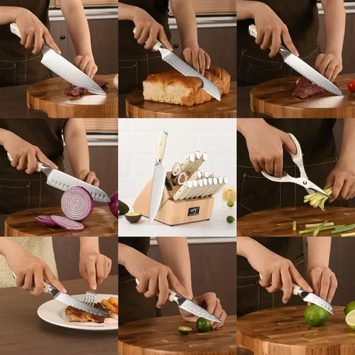 Miniatura 4 de NANFANG BROTHERS Juego de cuchillos de cocina de Damasco de 19 piezas con bloque, mango ergonómico ABS para juego de cuchillos de chef, afilador