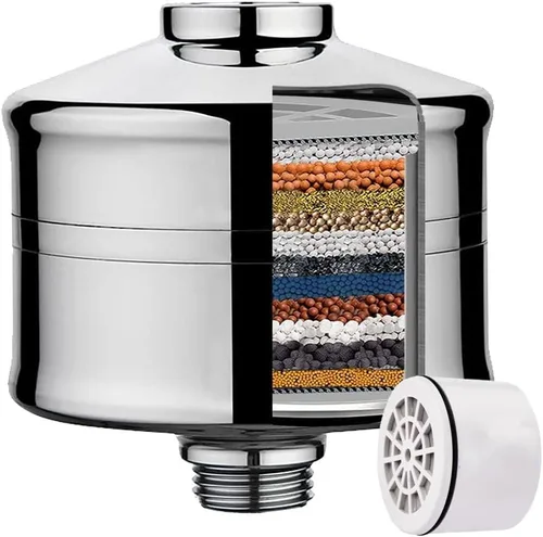 Miniatura 12 de Filtro de cabezal de ducha cromado de 15 etapas para agua dura, alto rendimiento, reduce el cloro, alivia la piel seca y la picazón del cuero Cromo