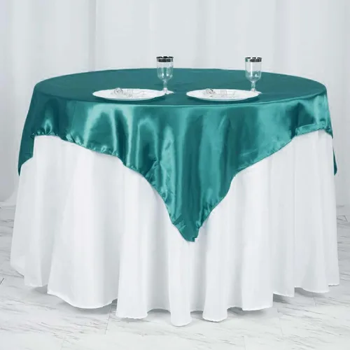 Miniatura 40 de Efavormart Paquete de 5 Sobremanteles Cuadrados de Satén de 60" para Decoraciones de Mesa de Bodas, Catering y Fiestas, Cubierta de Mantel Negro
