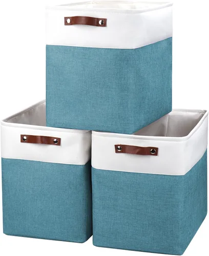 Miniatura 24 de Bagnizer 13x13 Cajas de almacenamiento cúbicas, caja de almacenamiento plegable de tela, paquete de 4 cestas de armario con asas para organizar