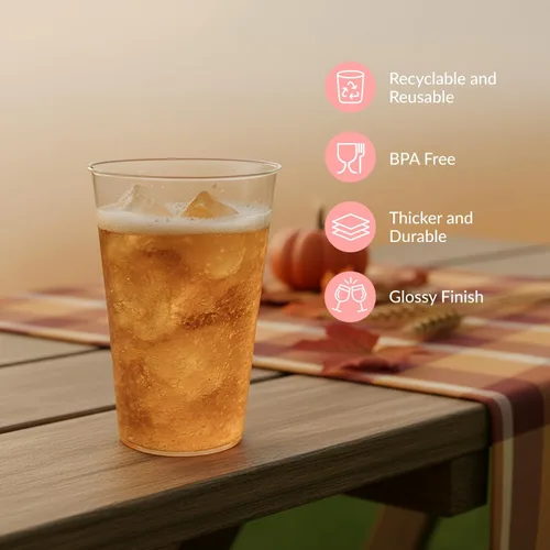Miniatura 5 de Prestee Paquete de 50 vasos de plástico desechables de 14 onzas, copas de vino de plástico con borde rosa de alta resistencia, vasos desechables