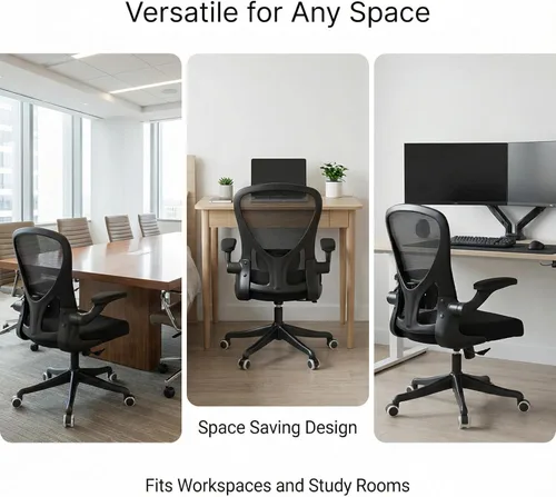 Miniatura 23 de Silla de oficina ergonómica con soporte lumbar, silla de escritorio de malla de respaldo alto con brazos abatibles, silla de trabajo ajustable