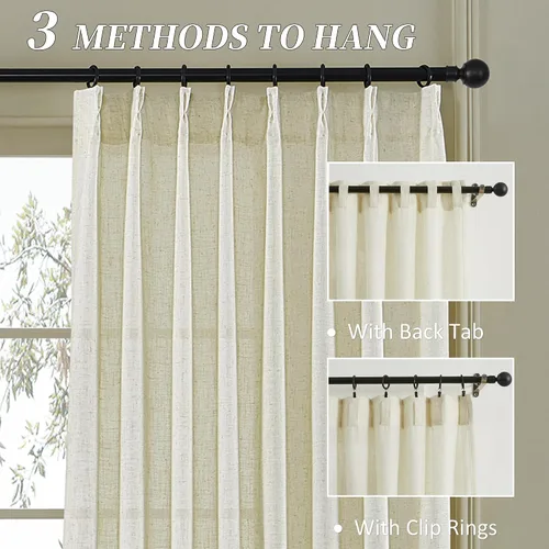 Miniatura 2 de MASWOND Cortinas de Lino Semitransparentes con Pliegues Pinzados 84 Pulgadas de Largo 2 Paneles para Sala de Estar Dormitorio Cortina de Ventana