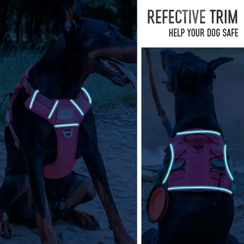 Miniatura 9 de Arnés táctico para perros medianos y grandes, color rosa, ajustable, sin tirones, con asa, chaleco reflectante resistente, talla S