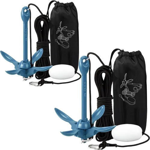 Miniatura 51 de Lounsweer Paquete de 2 anclajes de kayak marino de 1.5/3.5 libras, kit de anclaje plegable para barco, kayak, pesca, accesorios para botes pequeños