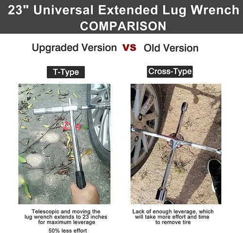 Miniatura 6 de Toolly Llave universal extendida de 23 pulgadas, juego de llaves de tuercas de hierro de 4 vías con bolsa de almacenamiento y enchufes estándar